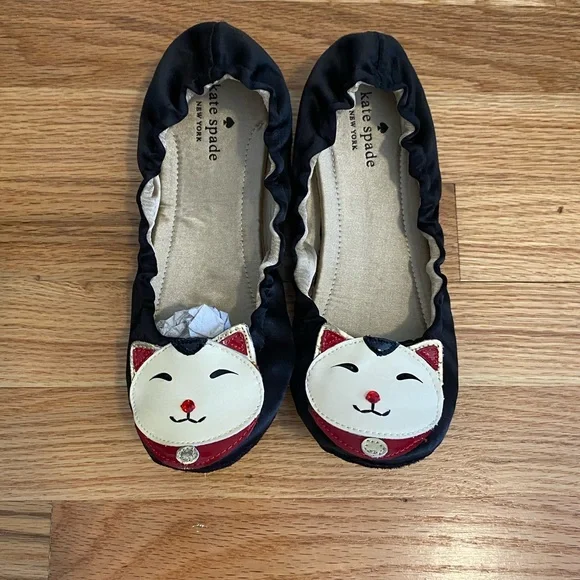 Kate Spade Cat Slippers in Black Satin - Picture 5 of 14